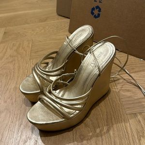 Schultz gold lace up wedge